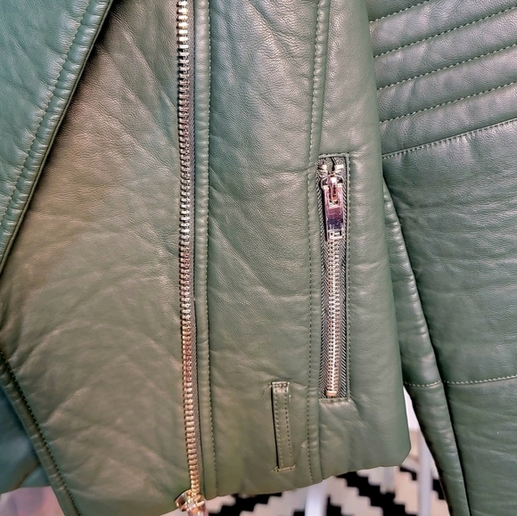 Forever 21 Green Leather Biker Jacket Size S NWOT - Picture 4 of 9